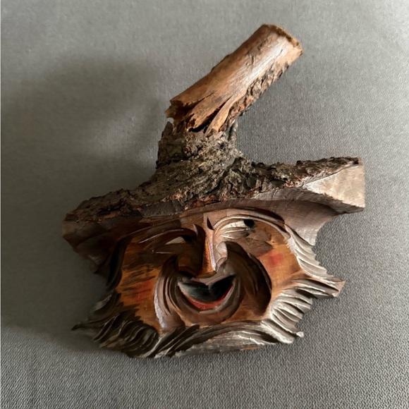 Tree Man Spirit Face Handmade Wooden Vintage Folk Art - Picture 4 of 5